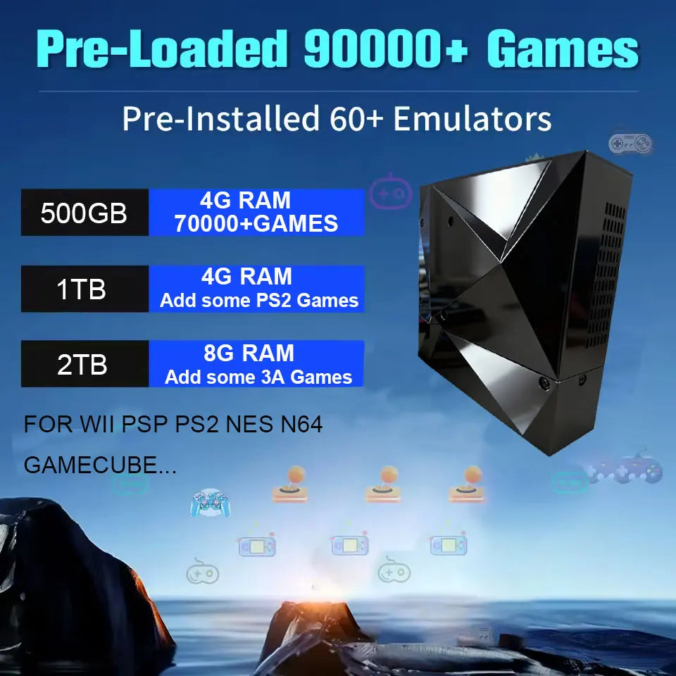 NEW 2TB Pico8 Retro Game Console 70000+ Games for Wii PS2 DC PSP GameCube Plug & Play TV Win11 Gift